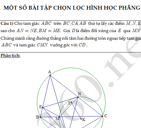 Một Số Bài Tập Chọn Lọc Hình Học Phẳng - Chuyên Đề Toán Lớp 9 | Hoc360.Net