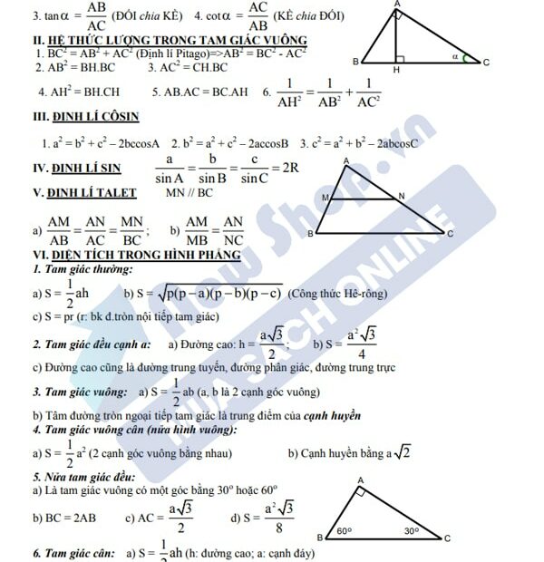 Tổng Hợp Công Thức Toán Hình Học Lớp 12 Đầy Đủ Nhất