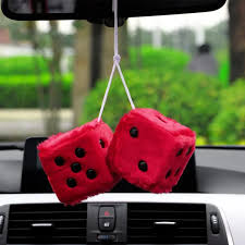 White Plush Fuzzy Dice With Black Dots And Chain Or Cord / Car Accessories,  Charms, Gift, Novelty, Mirror Danglers, Red Car Accessories - Etsy